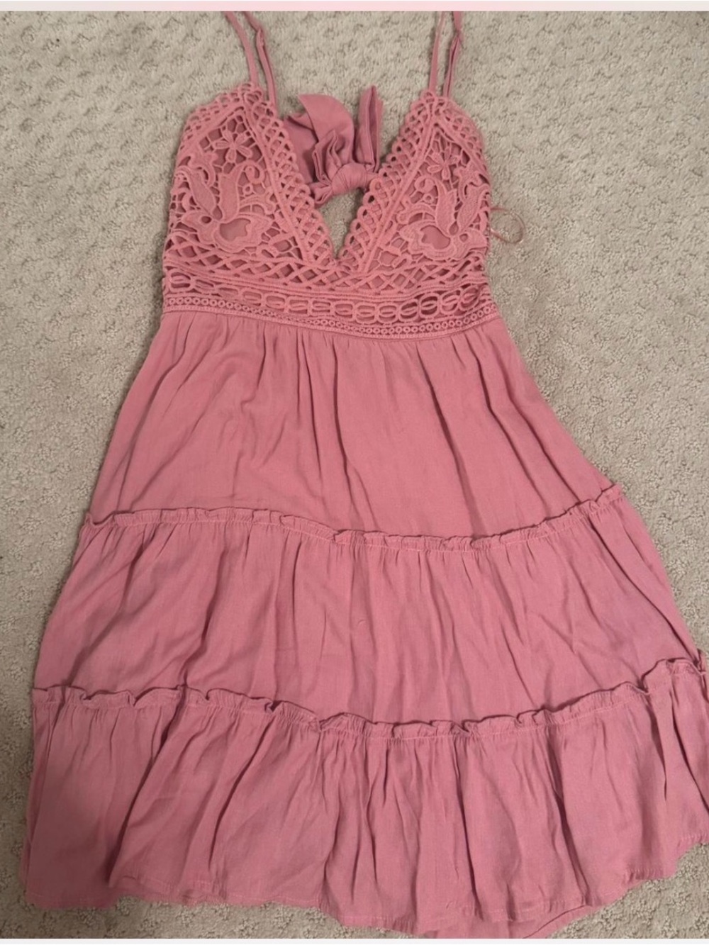 Francesca's Collections Pink Crochet Lace Tiered Sundress size large